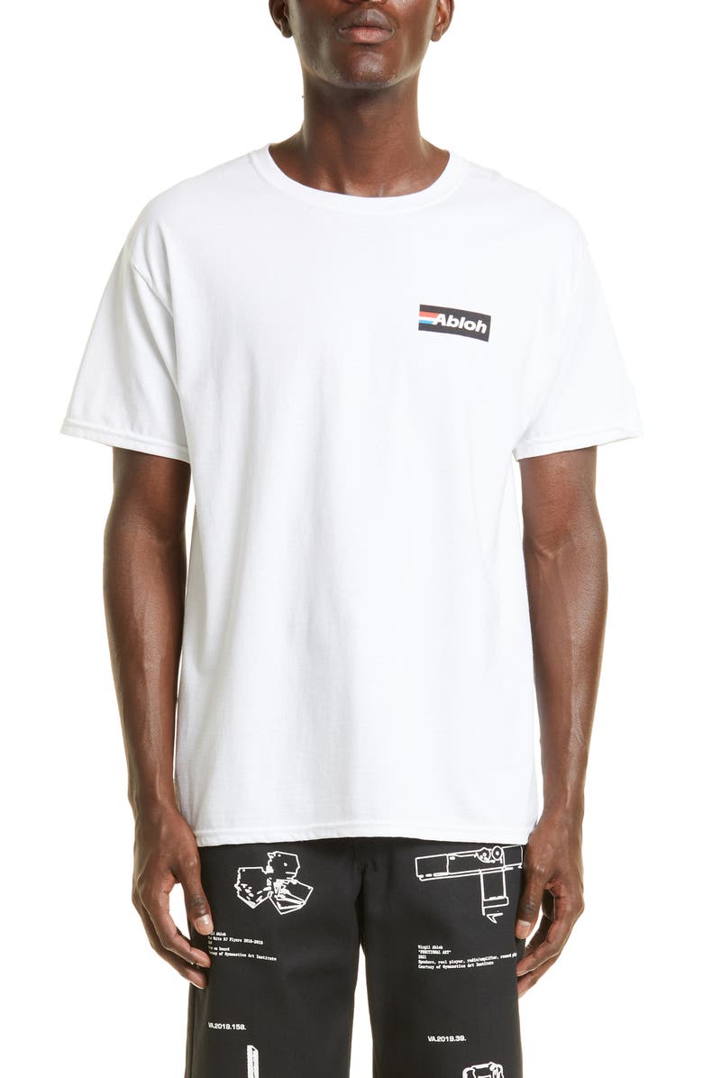 Canary Yellow Gender Inclusive Abloh Stripe Logo Graphic Tee, Main, color, White