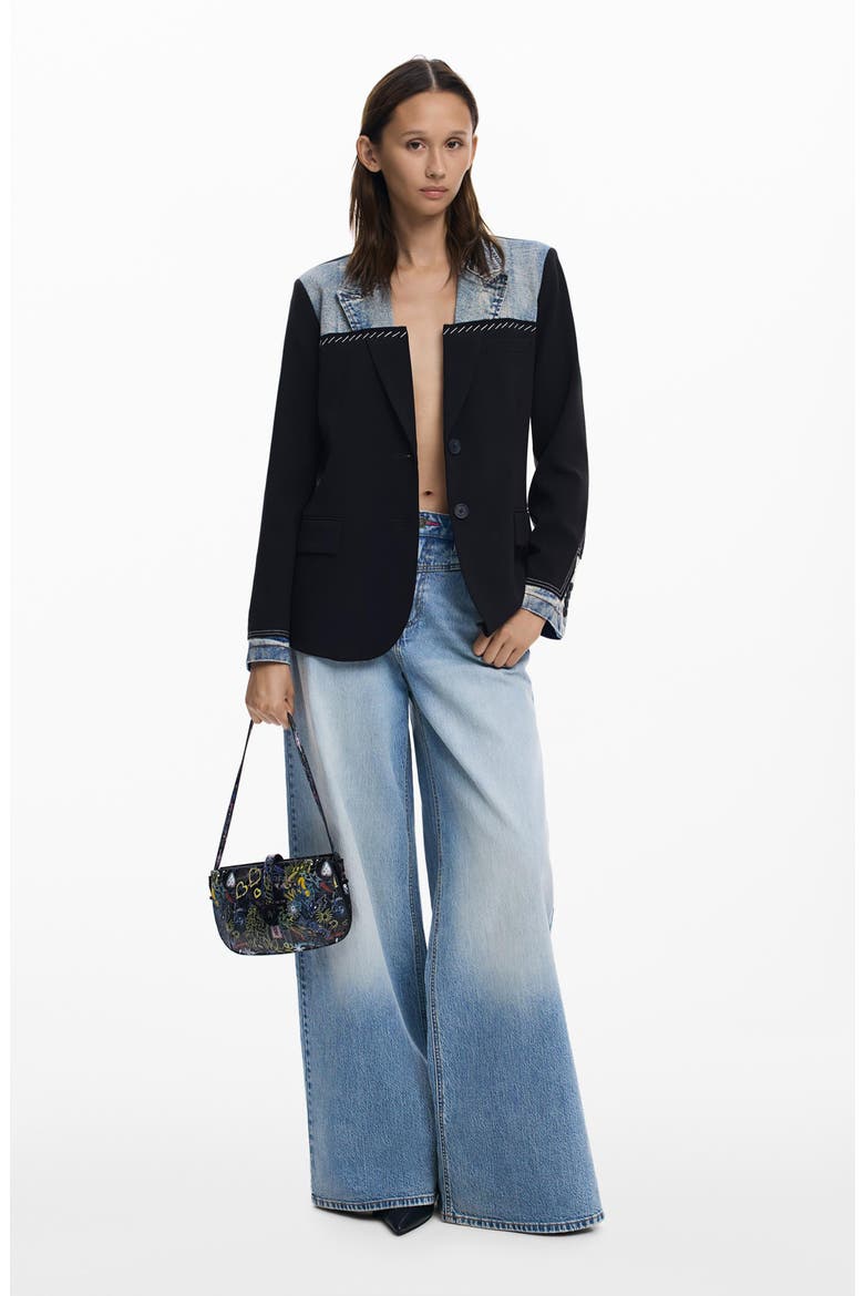 Denim Trim Blazer, Alternate, color, DARK BLUE