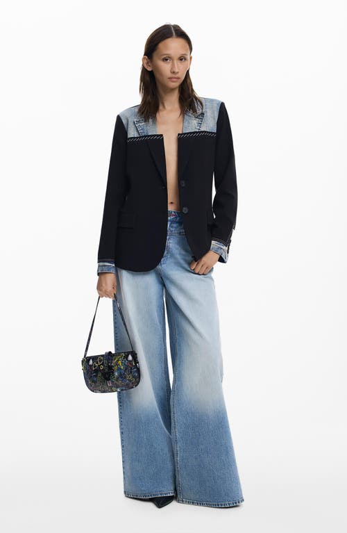 Desigual Denim Trim Blazer In Blue