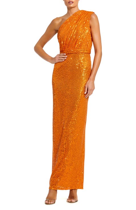 Women’s One Shoulder Ruched Sequin Evening Gown