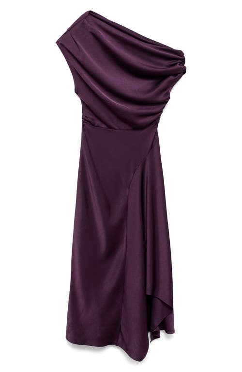 Mango Asymmetric One-shoulder Midi Dress In Purple