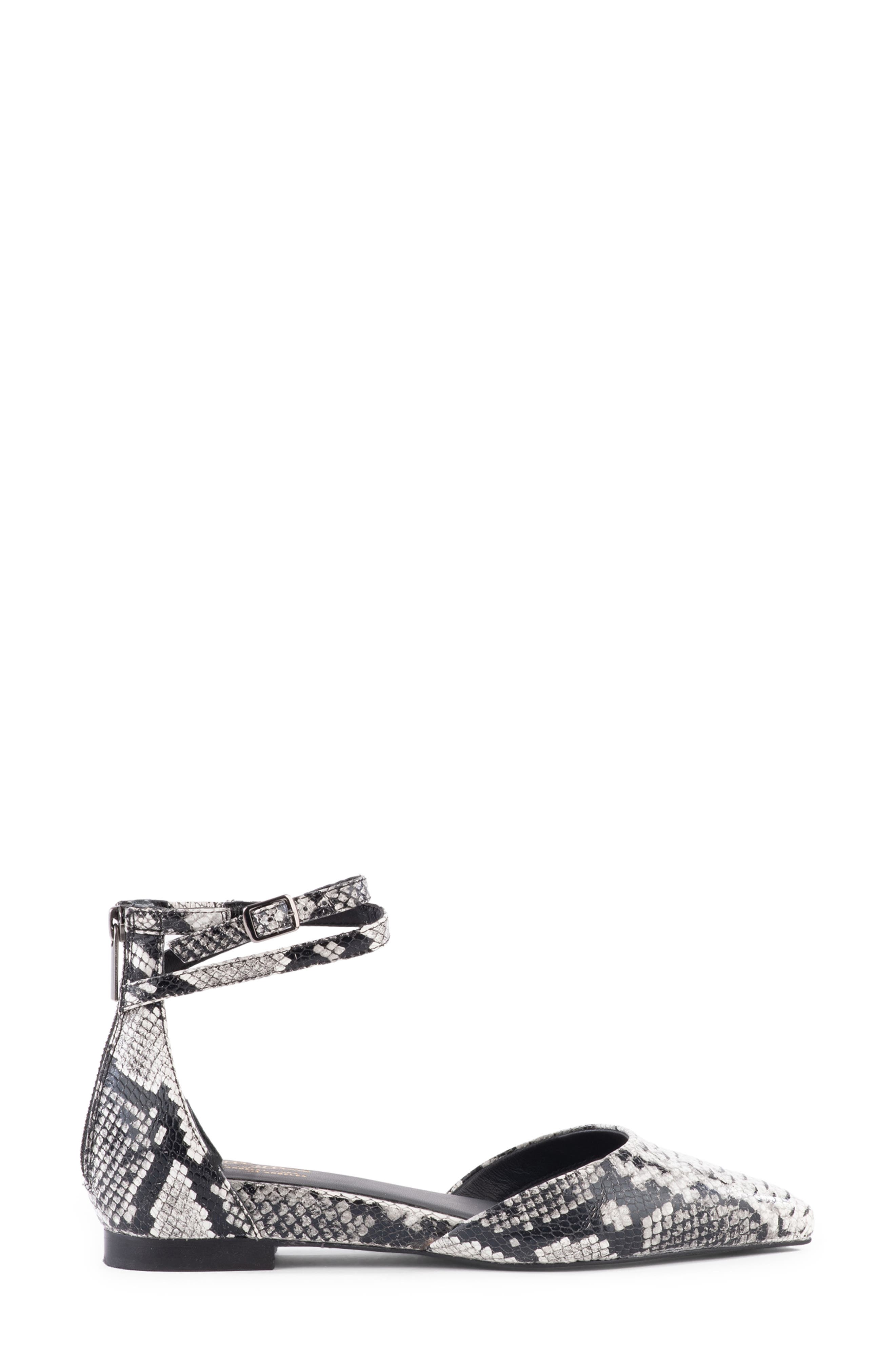 Seychelles What a Girl Wants Ankle Strap Pointed Toe Flat, Alternate, color, Black/White