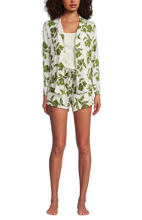 Cooling 3 Piece Pajama Set - Long Sleeve Top Cami and Shorts