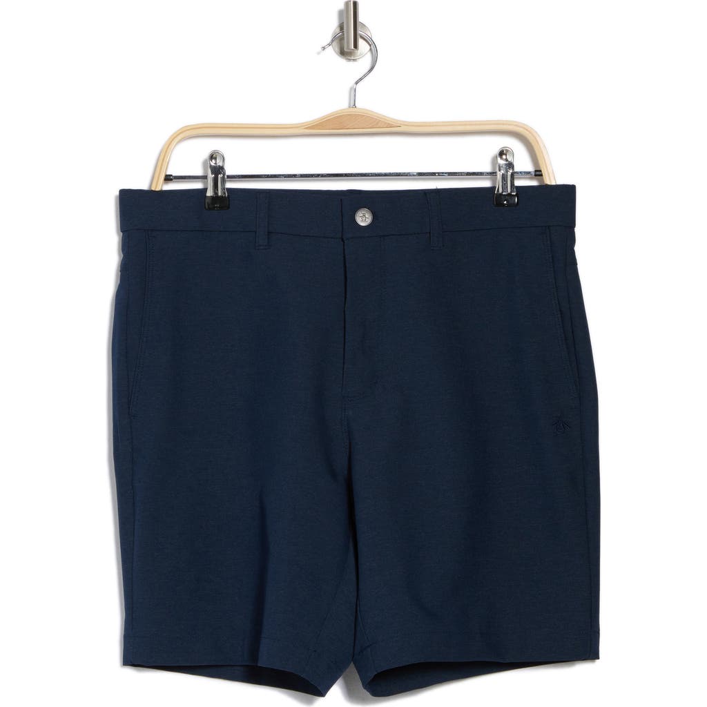 Original Penguin Technical Flat Front Shorts In Black Iris