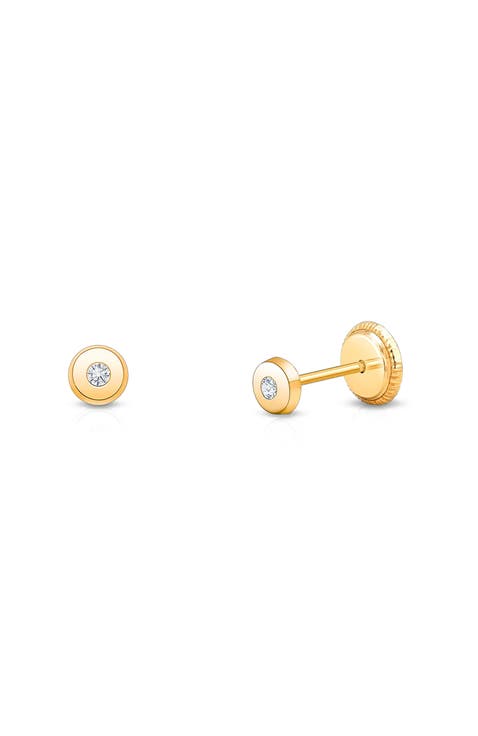 14K Gold Little Darling Genuine Diamond Studs Screw Back Earrings