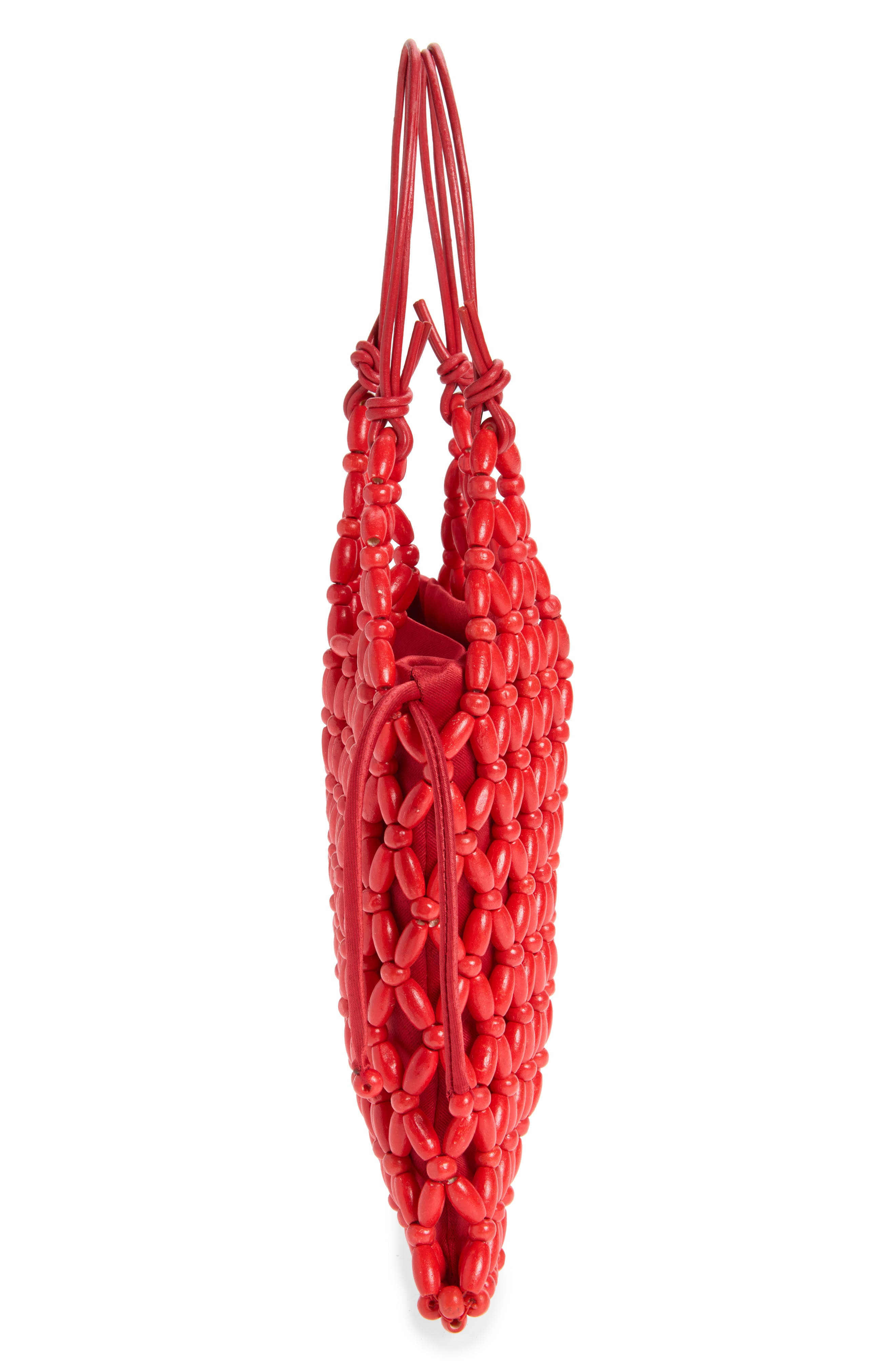 Karla Wood Beaded Shoulder Bag, Alternate, color, RED ROSE
