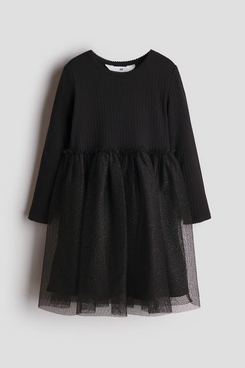 Long-sleeved Dress With Tulle Skirt