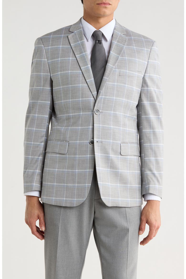 Slim Fit Windowpane Blazer, Main, color, LIGHT GREY