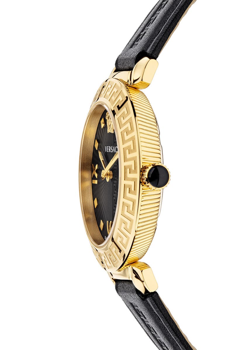 Versace Greca Icons Leather Strap Watch, 36mm, Alternate, color,