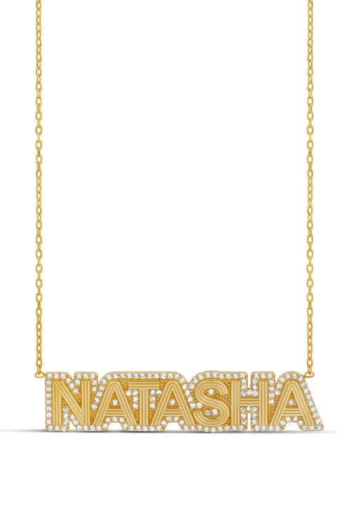 Fluted Pave Outline Name Necklace