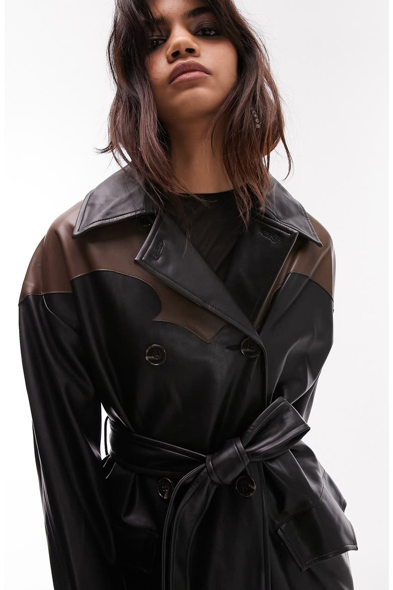 Western Faux Leather Trench Coat, Alternate, color, MULTI