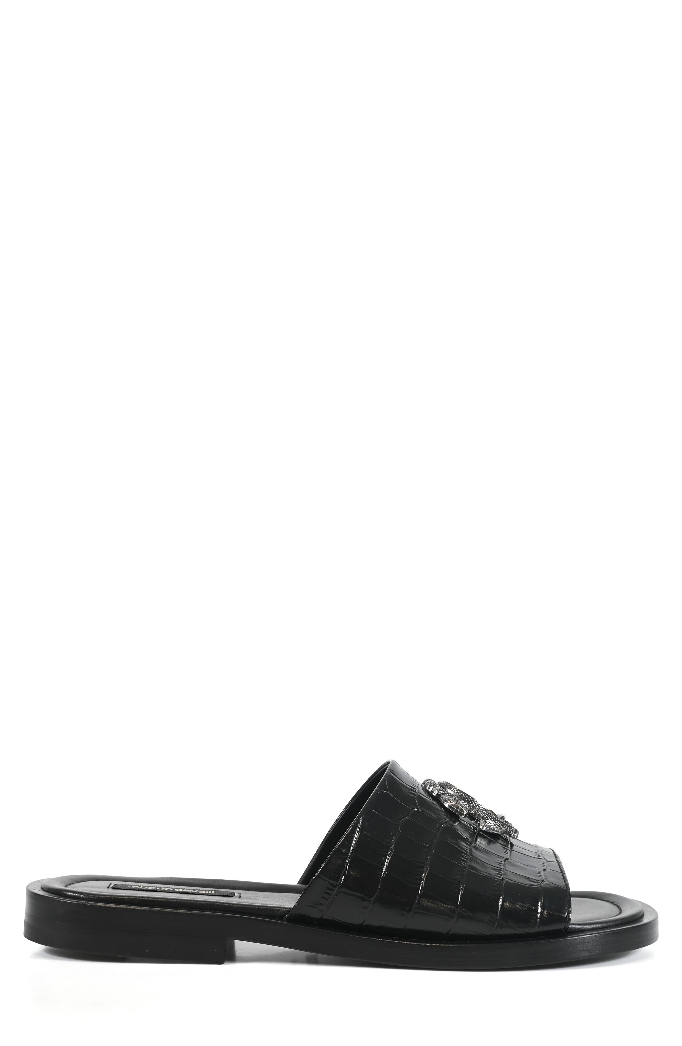 Roberto Cavalli Croc Embossed Slide Sandal, Alternate, color, Black