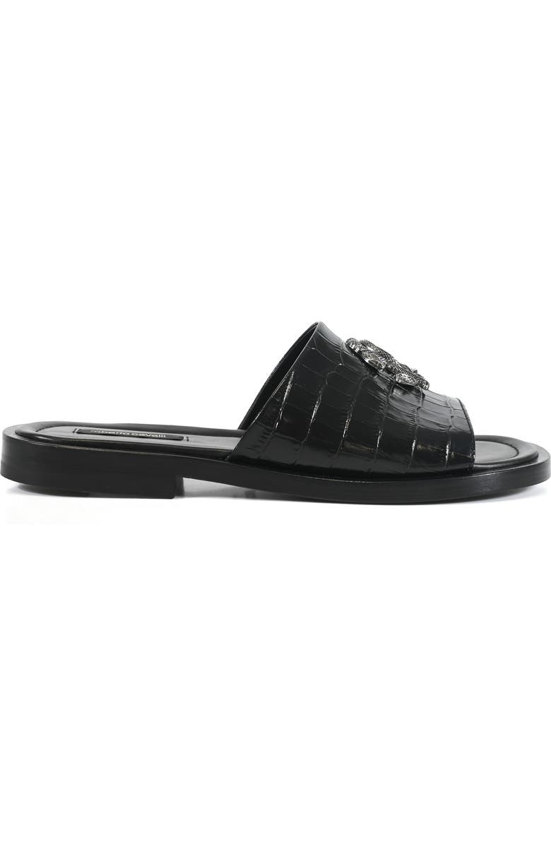 Roberto Cavalli Croc Embossed Slide Sandal, Alternate, color, Black