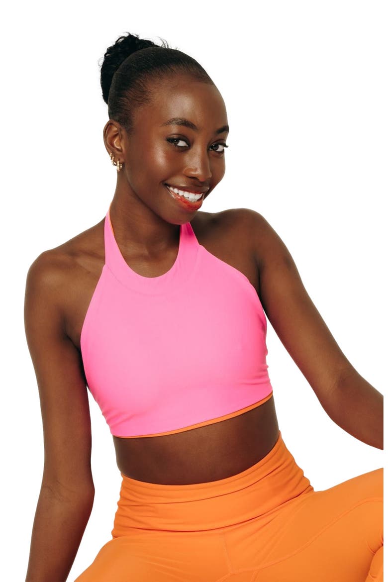 Women's Reversible Halter Swim Top - UPF 50+, Main, color, Hot Neon Pink
