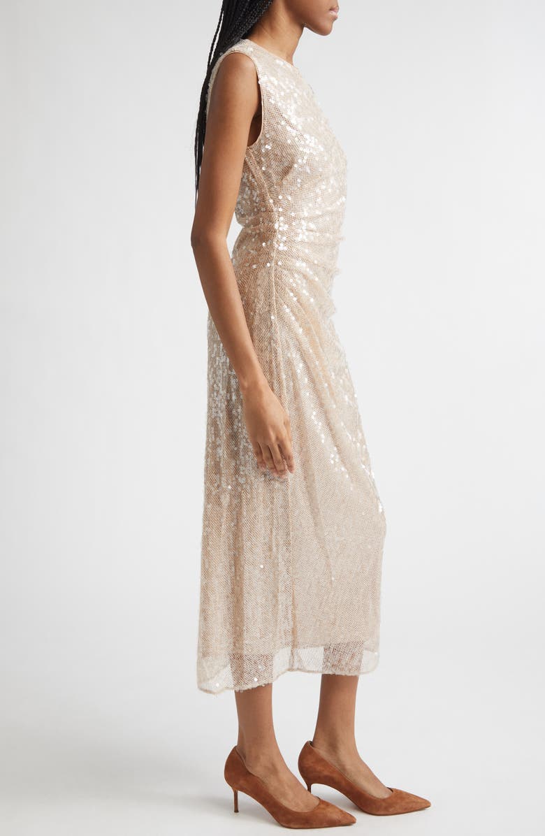 Veronica Beard Kimberly Side Ruched Sequin Sheath Dress, Alternate, color, Champagne