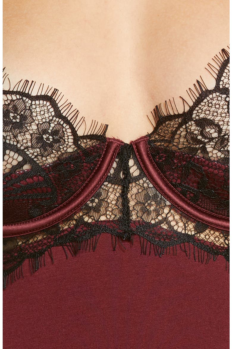 Lace Underwire Teddy, Alternate, color, ZINFANDEL/ BLACK
