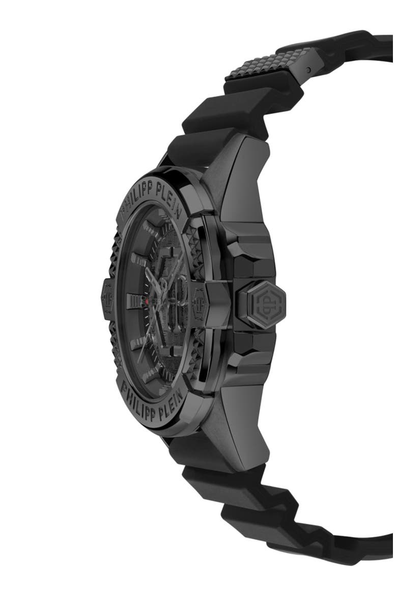 Plein Majesty Silicone Strap Watch, 45mm, Alternate, color, IP BLACK