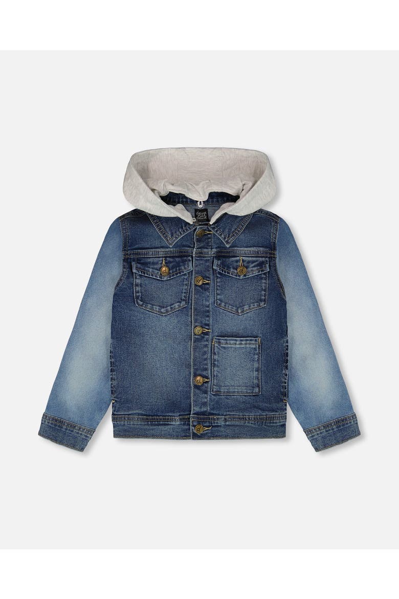 Denim Jacket with Removable French Terry Hood, Main, color, Navy Blue Denim