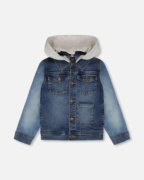Denim Jacket with Removable French Terry Hood (Toddler, Little Kid & Big Kid)