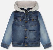 Deux par Deux Denim Jacket with Removable French Terry Hood