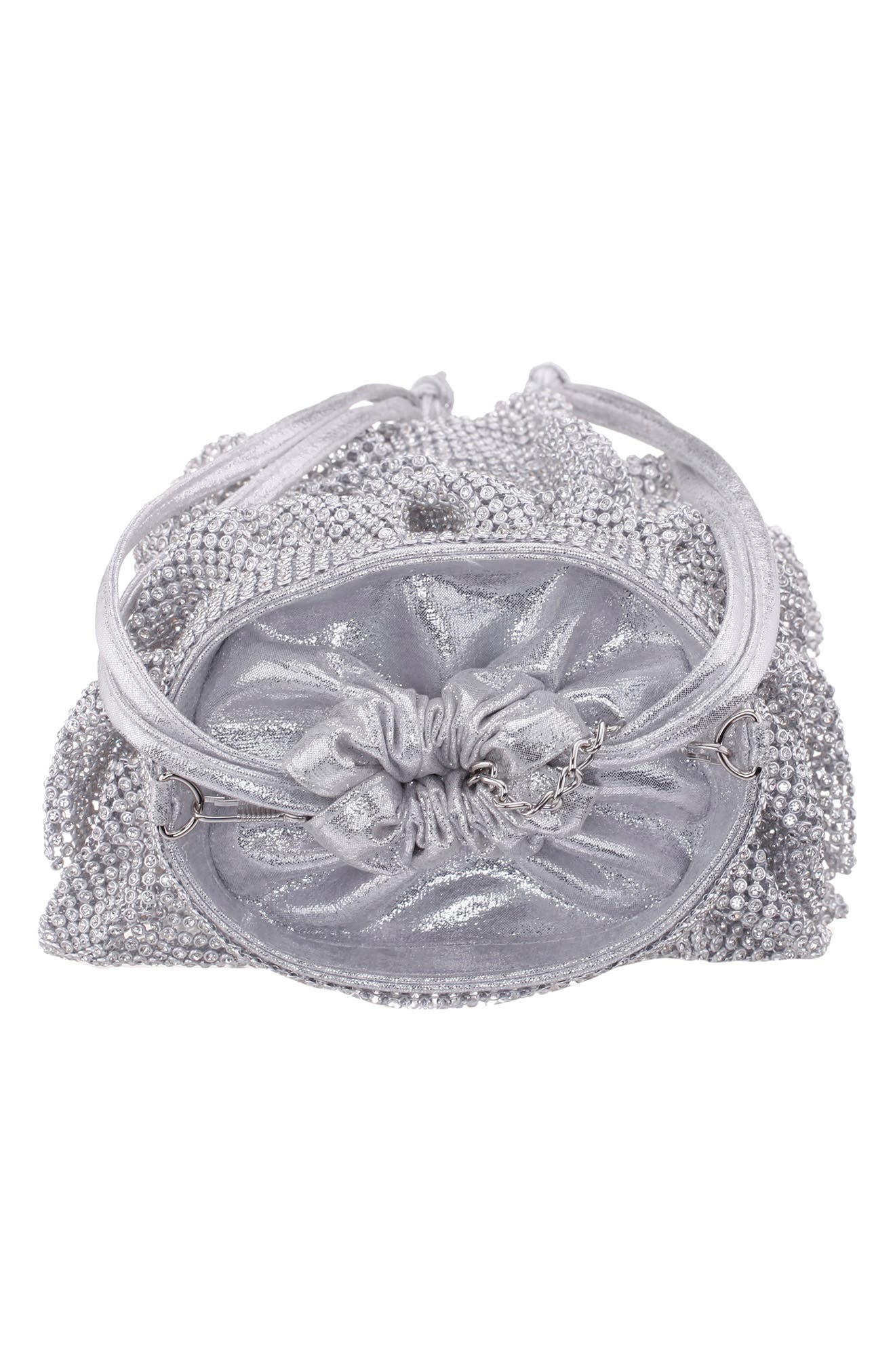 Nina Elegant Drawstring Clutch, Alternate, color, Silver