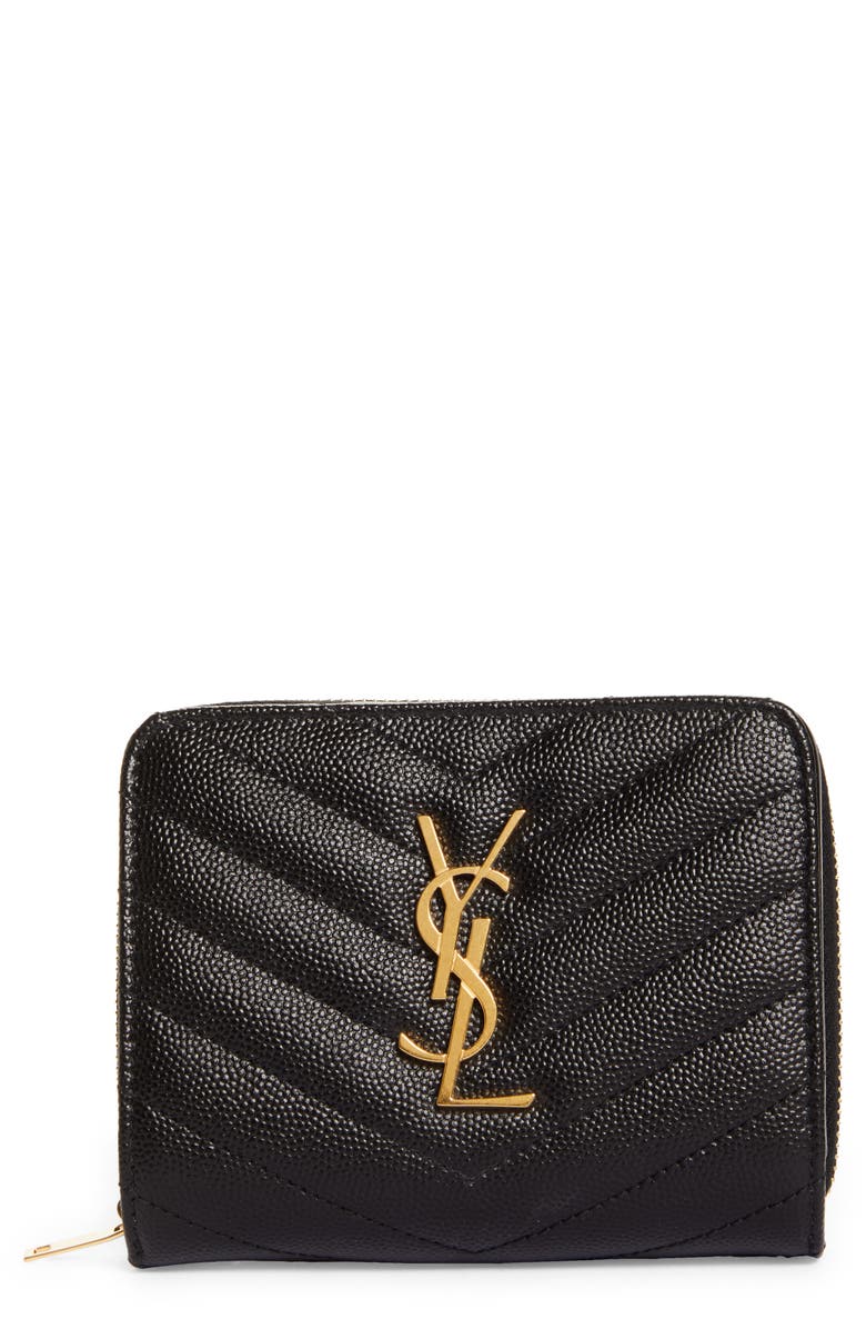 Saint Laurent Monogram Matelassé Leather Wallet, Main, color, 