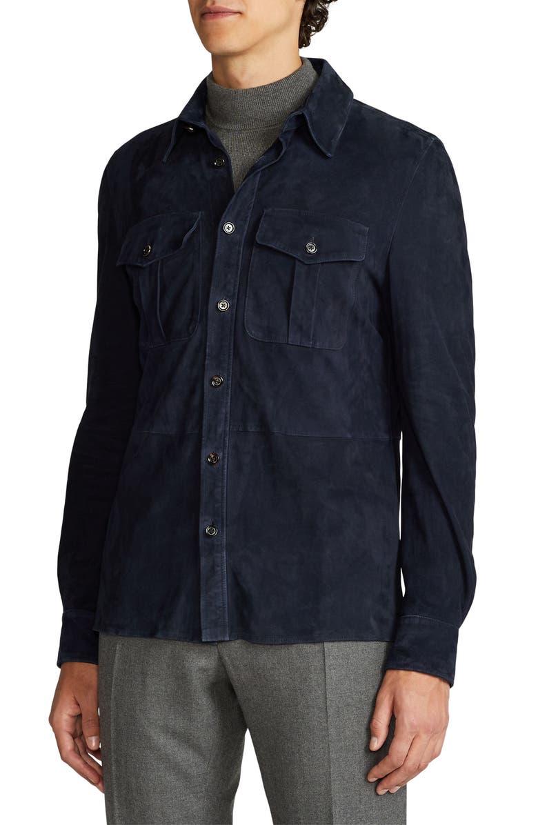 Ralph Lauren Purple Label Barron Suede Shirt Jacket, Alternate, color, Classic Chairman Navy