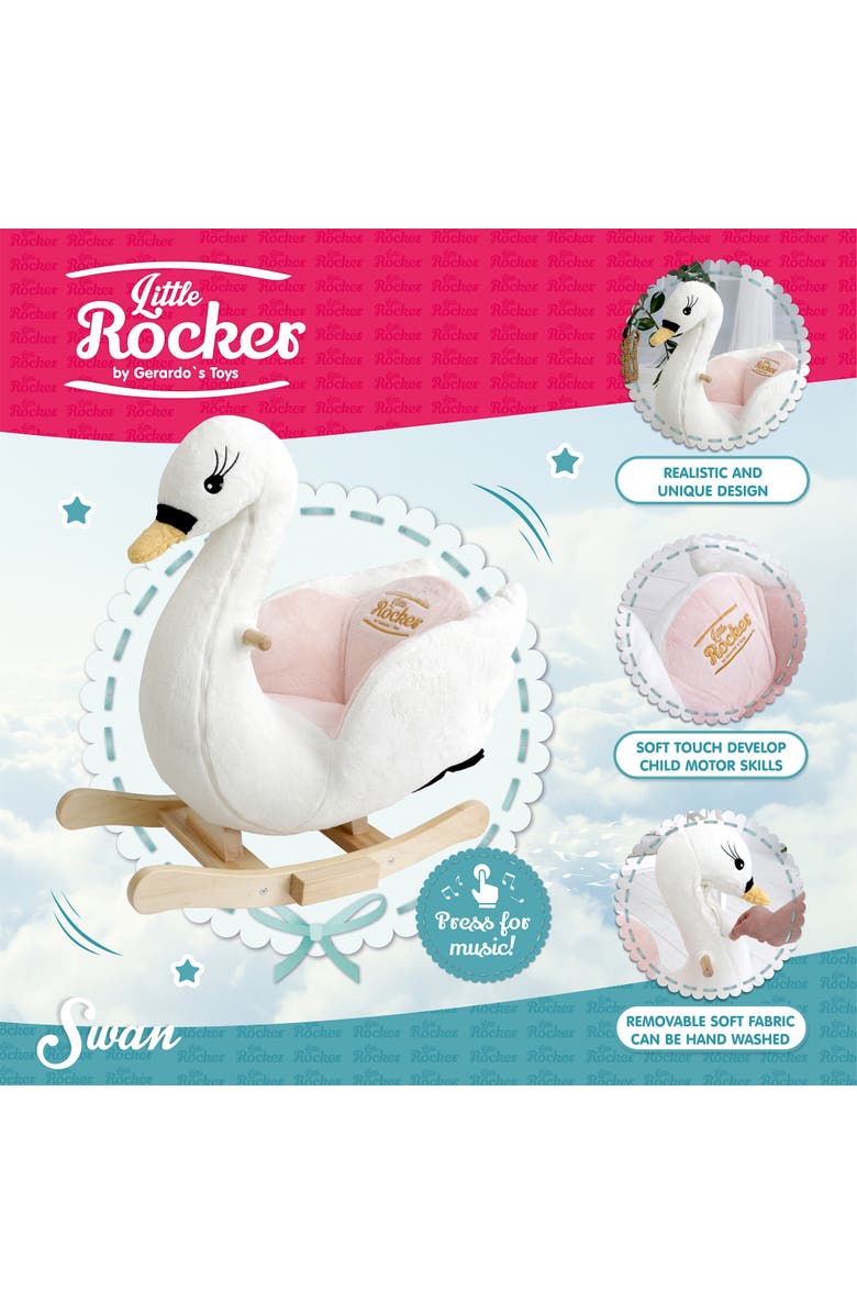Gerardo´s Toys Little Rockers Swan Wooden Plush Ride, Alternate, color, Multicolored