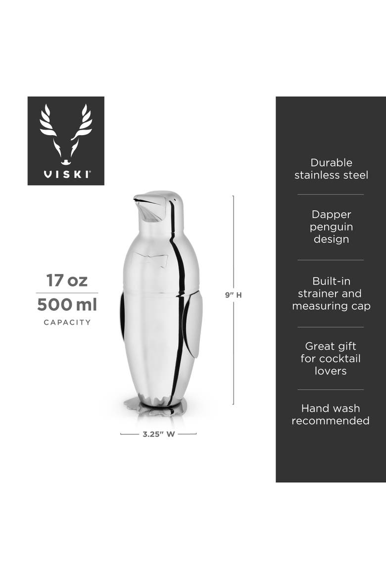 Irving Penguin Cocktail Shaker in Stainless Steel, Alternate, color, Silver