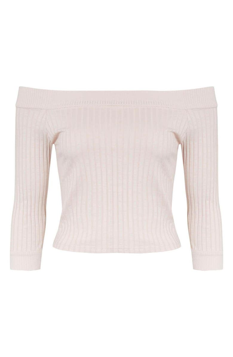 Topshop Half Sleeve Ribbed Bardot Top, Alternate, color,