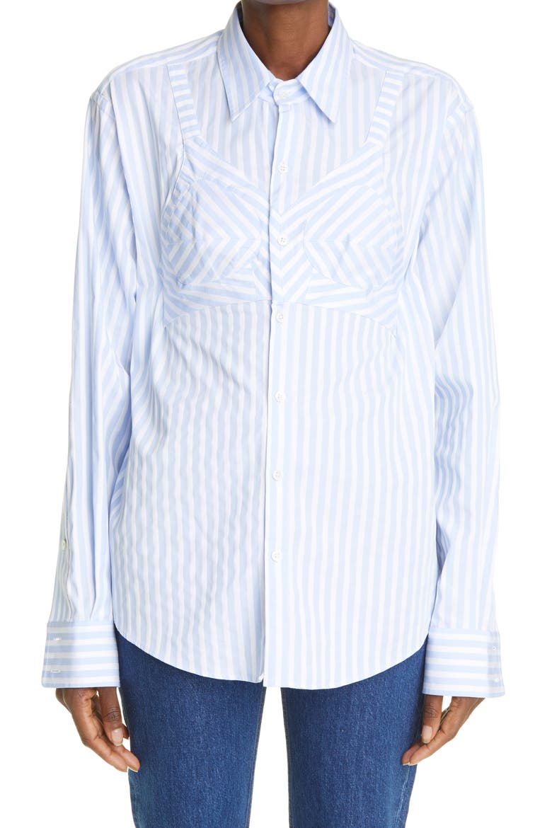 Built-In Bra Stripe Button-Up Shirt, Main, color, BLUE STRIPE