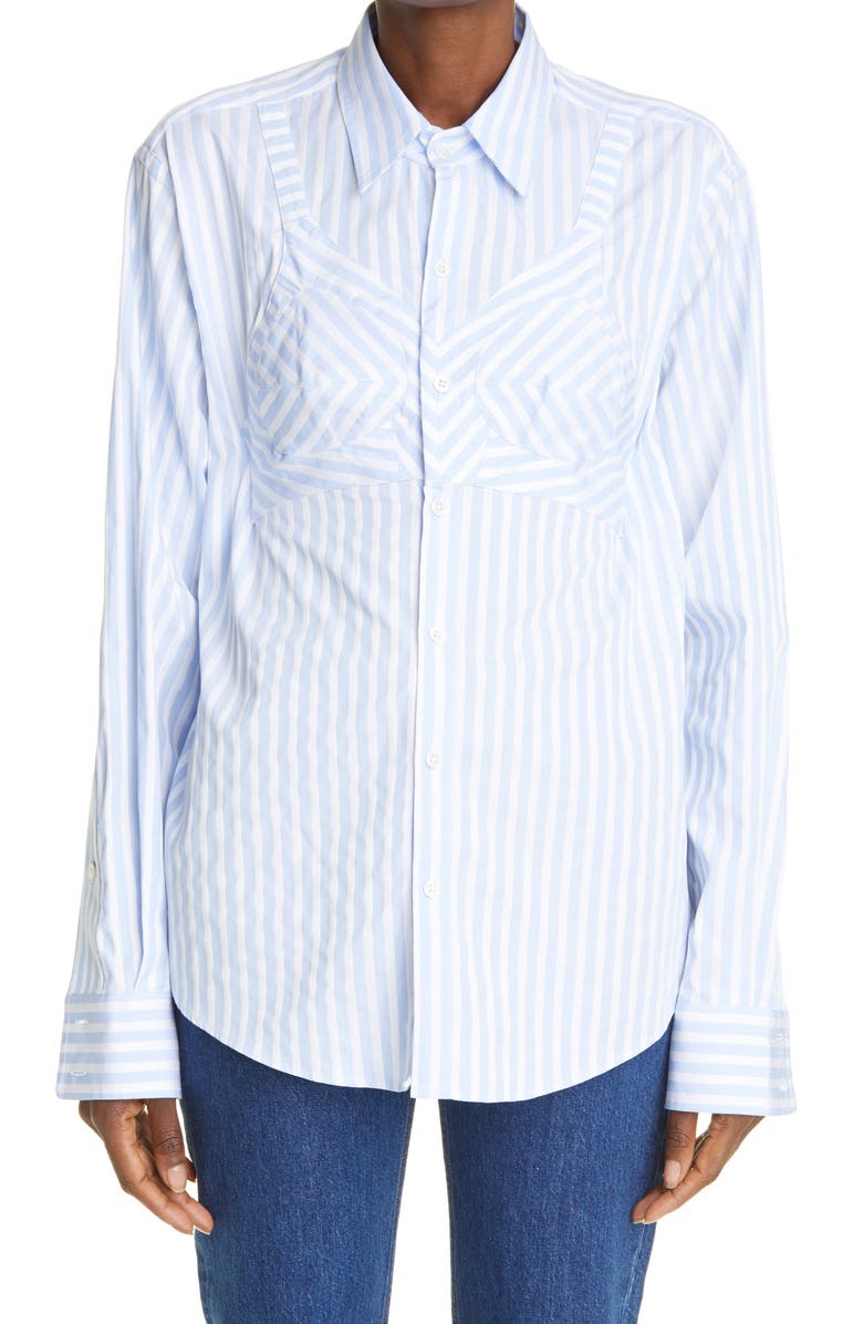 Vaquera Built-In Bra Stripe Button-Up Shirt, Main, color, 