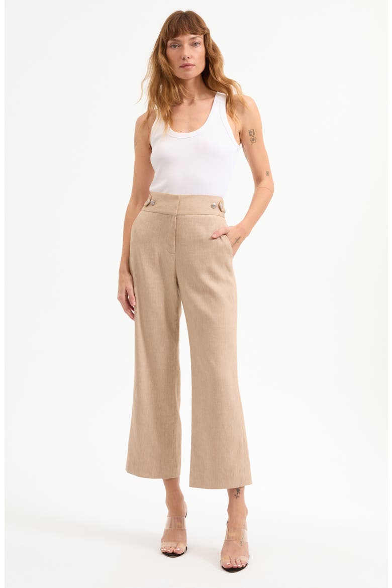 Aubrie Crop Flare Linen Blend Pants, Alternate, color, KHAKI MELANGE