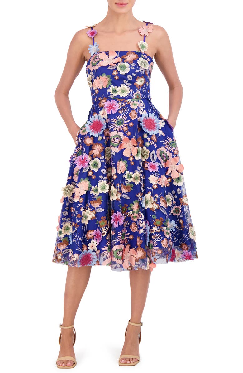 Eliza J Floral Embroidered Appliqué Cocktail Dress, Main, color, 
