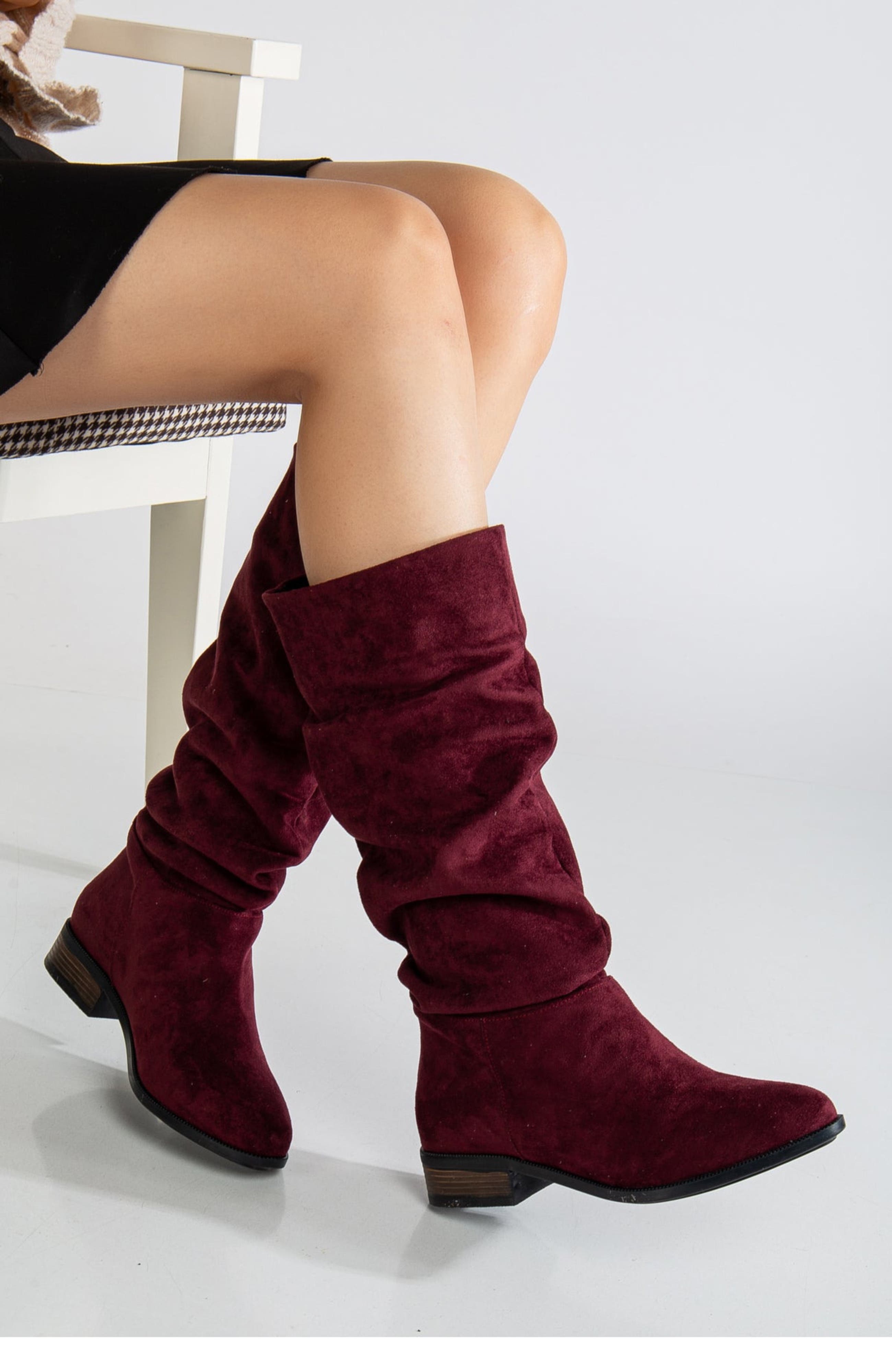 Maribel Knee High Slouch Boots, Alternate, color, Burgundy Suede