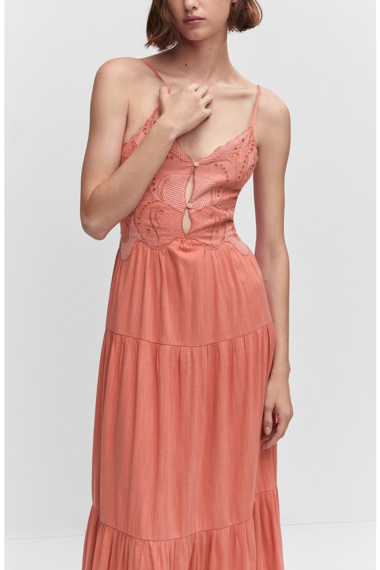 Embroidered Maxi Dress, Alternate, color, CORAL RED