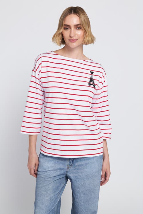 Elle Collection Striped Tee With Graphic Top In Multi