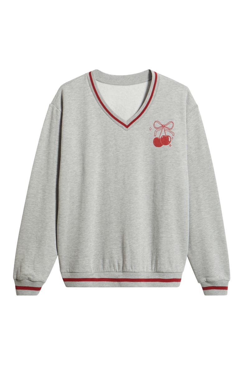 Heart Card Bow Ace V-Neck Sweatshirt, Alternate, color, HEATHER GRAY