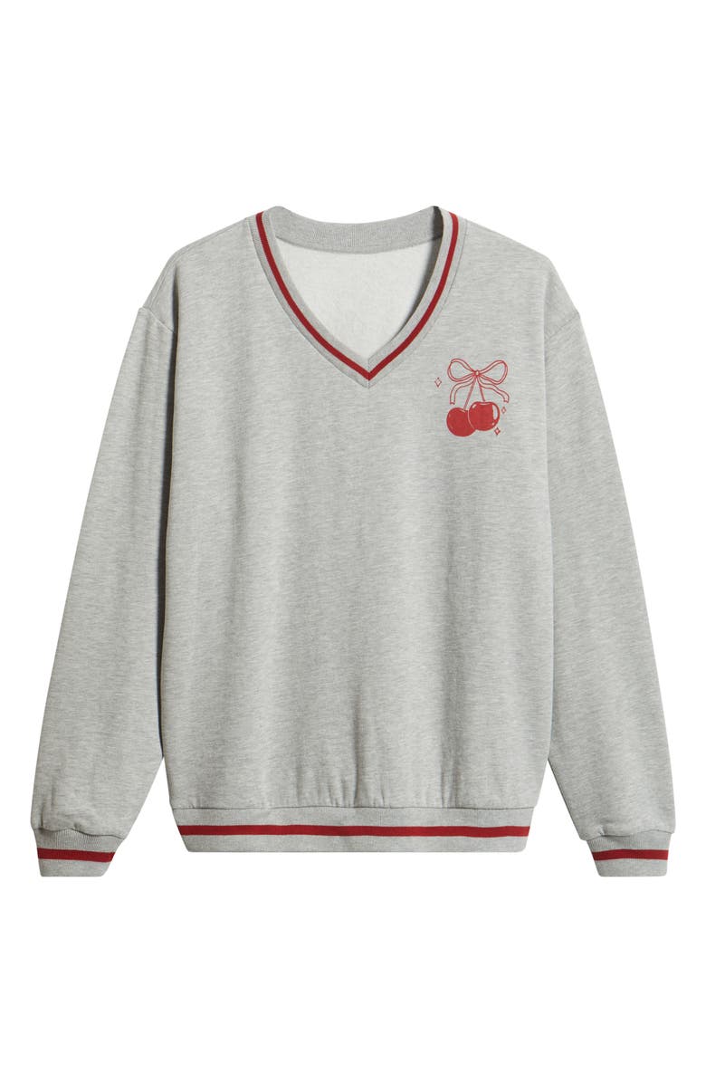 GOLDEN HOUR Heart Card Bow Ace V-Neck Sweatshirt, Alternate, color, Heather Gray