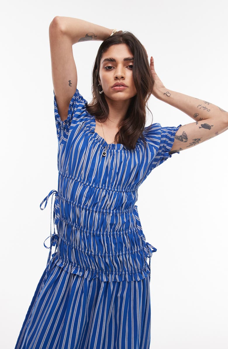 Topshop Shirred Bodice Maxi Dress, Alternate, color, Mid Blue