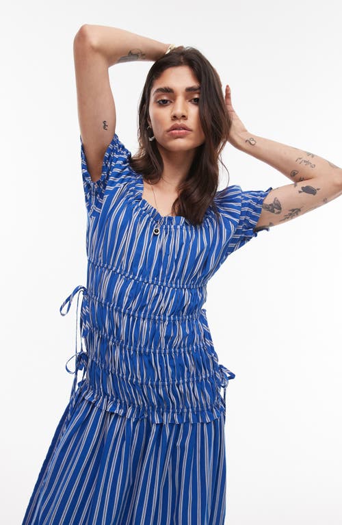 Topshop Shirred Bodice Maxi Dress In Mid Blue