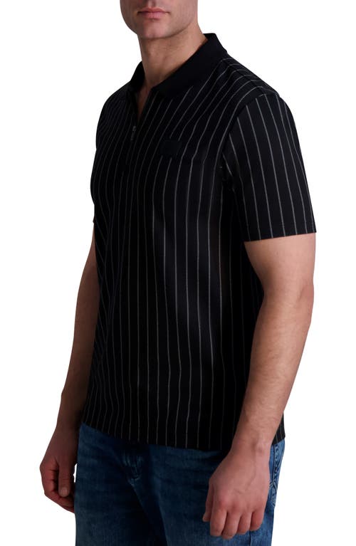 Karl Lagerfeld Paris Stripe Zip Front Polo In Black