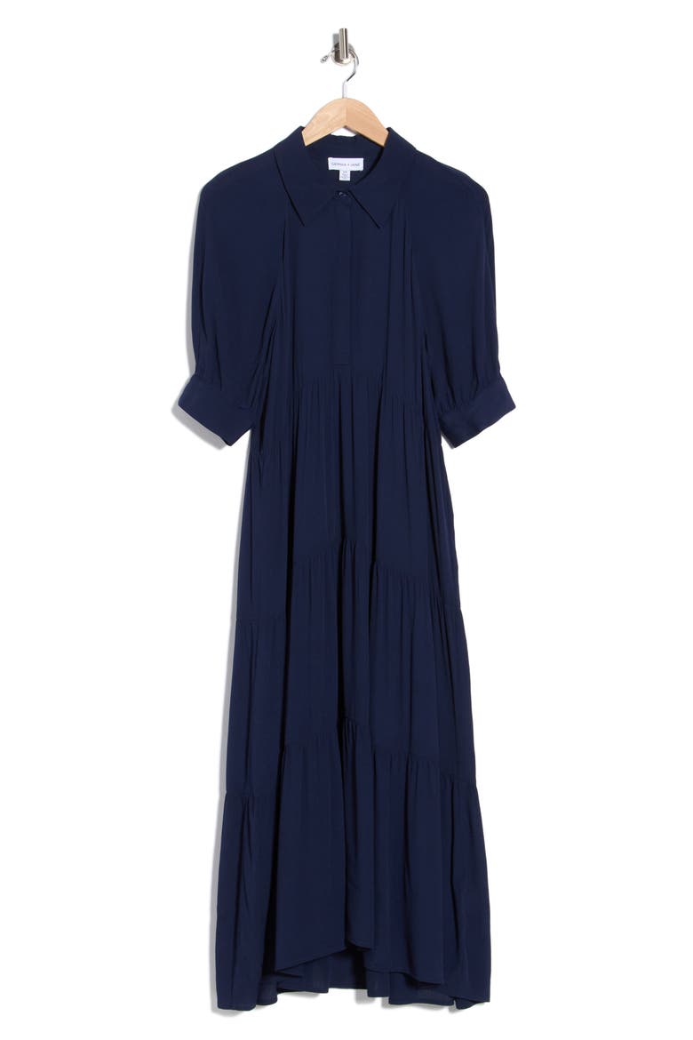 Tiered Midi Shirtdress, Alternate, color, NAVY