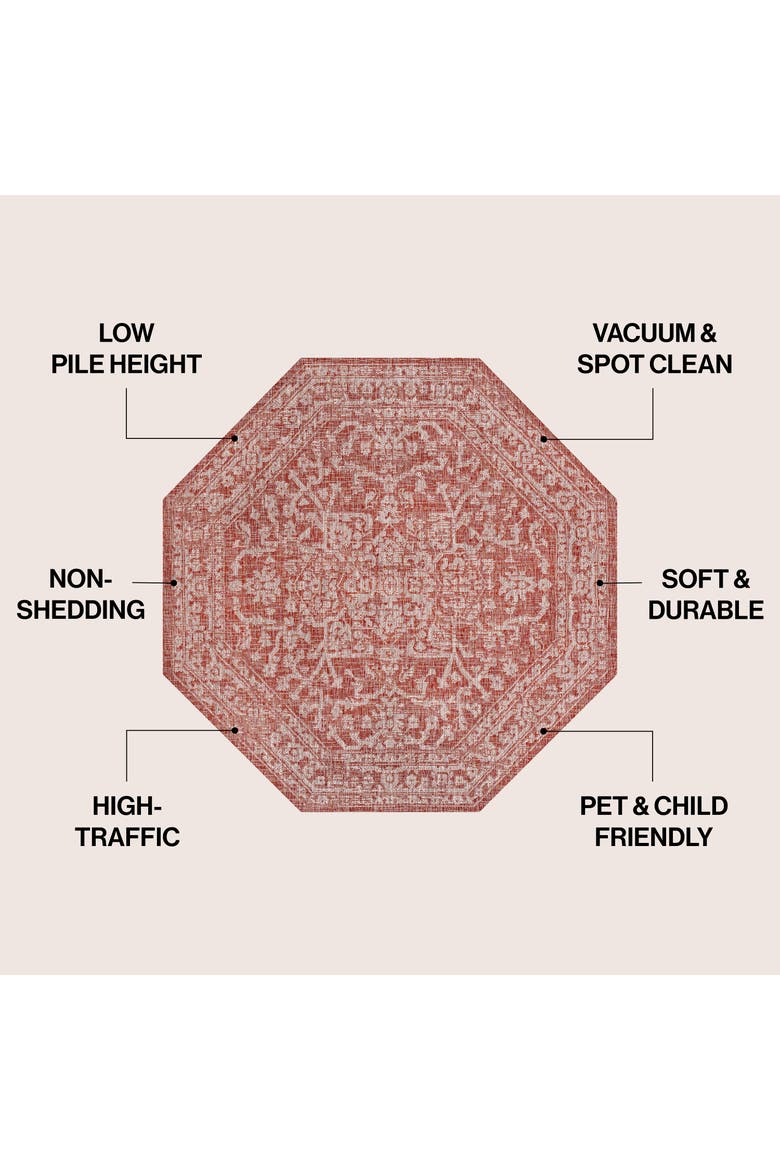 Malta Bohemian Medallion Textured Weave Octagon Indoor/Outdoor Area Rug, Alternate, color, Red/Taupe