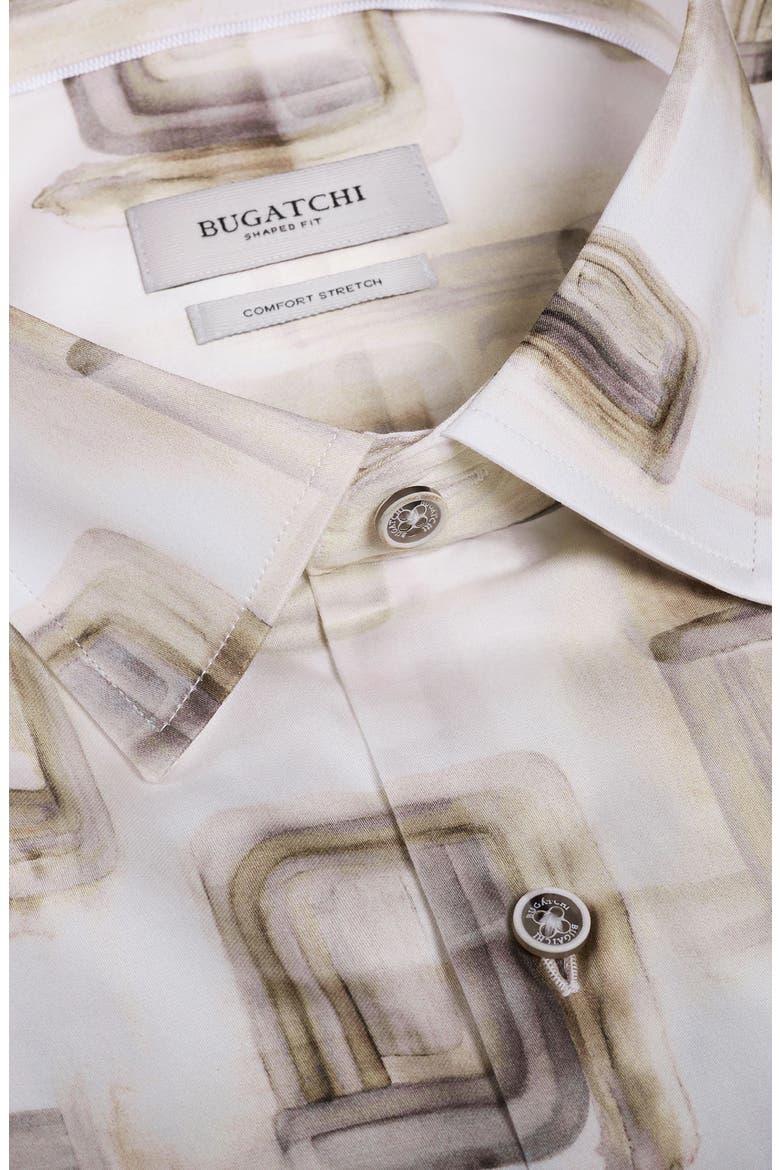 Vero Shaped Fit Abstract Print Short Sleeve Stretch Cotton Button-Up Shirt, Alternate, color, DESERT