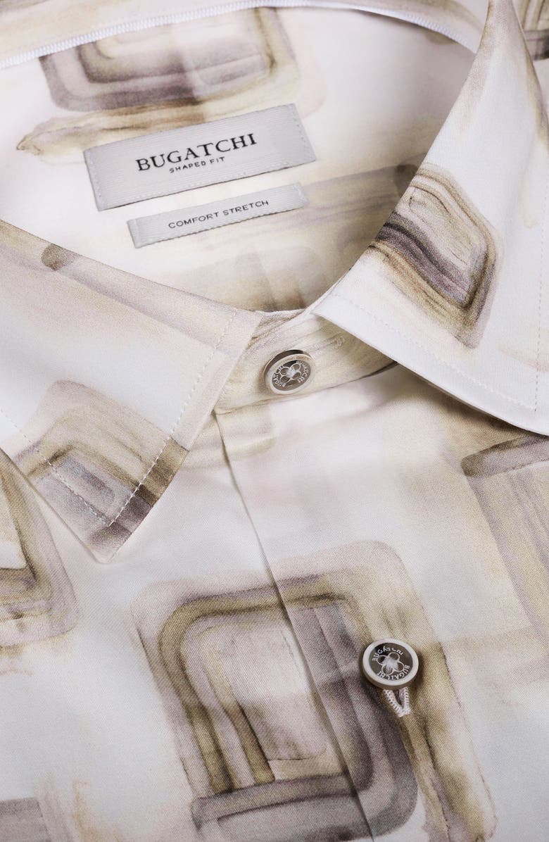 Bugatchi Vero Shaped Fit Abstract Print Short Sleeve Stretch Cotton Button-Up Shirt, Alternate, color, Desert
