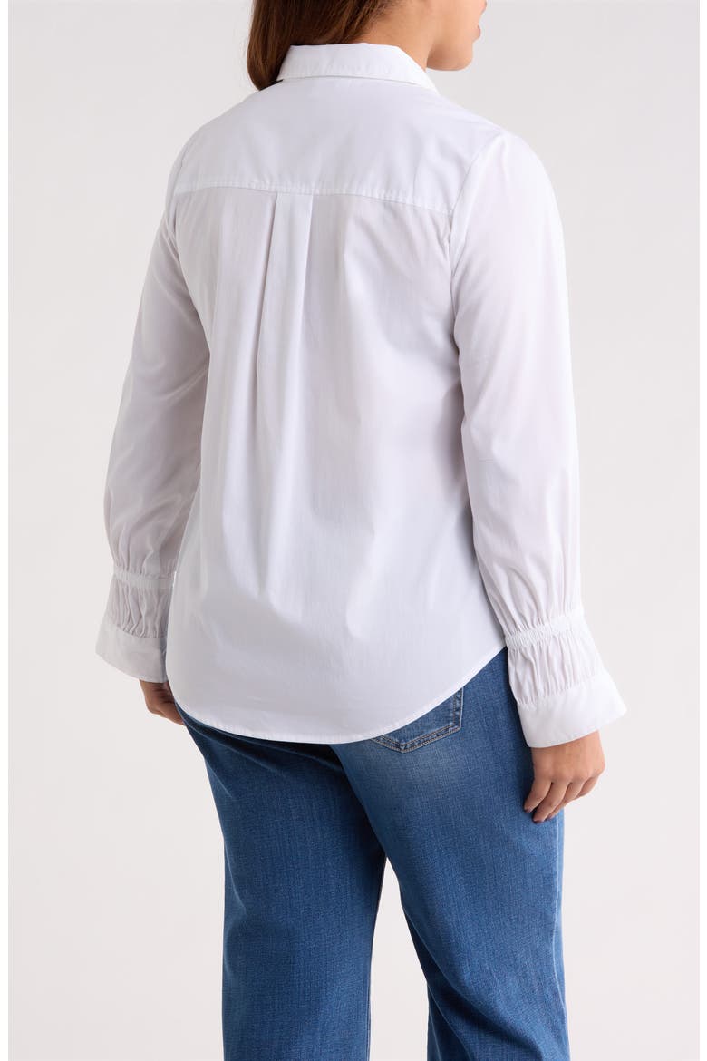 Smock Sleeve Cuff Cotton Poplin Button-Up Shirt, Alternate, color, WHITE