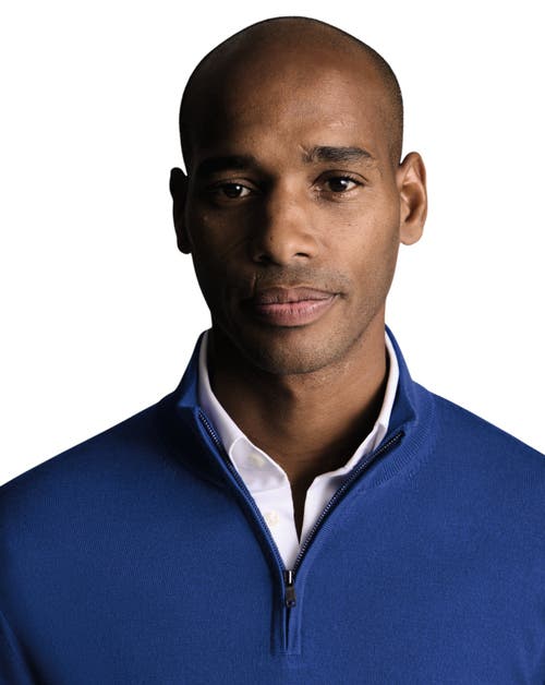 Charles Tyrwhitt Merino Zip Neck Long Sleeve Sweater In Blue