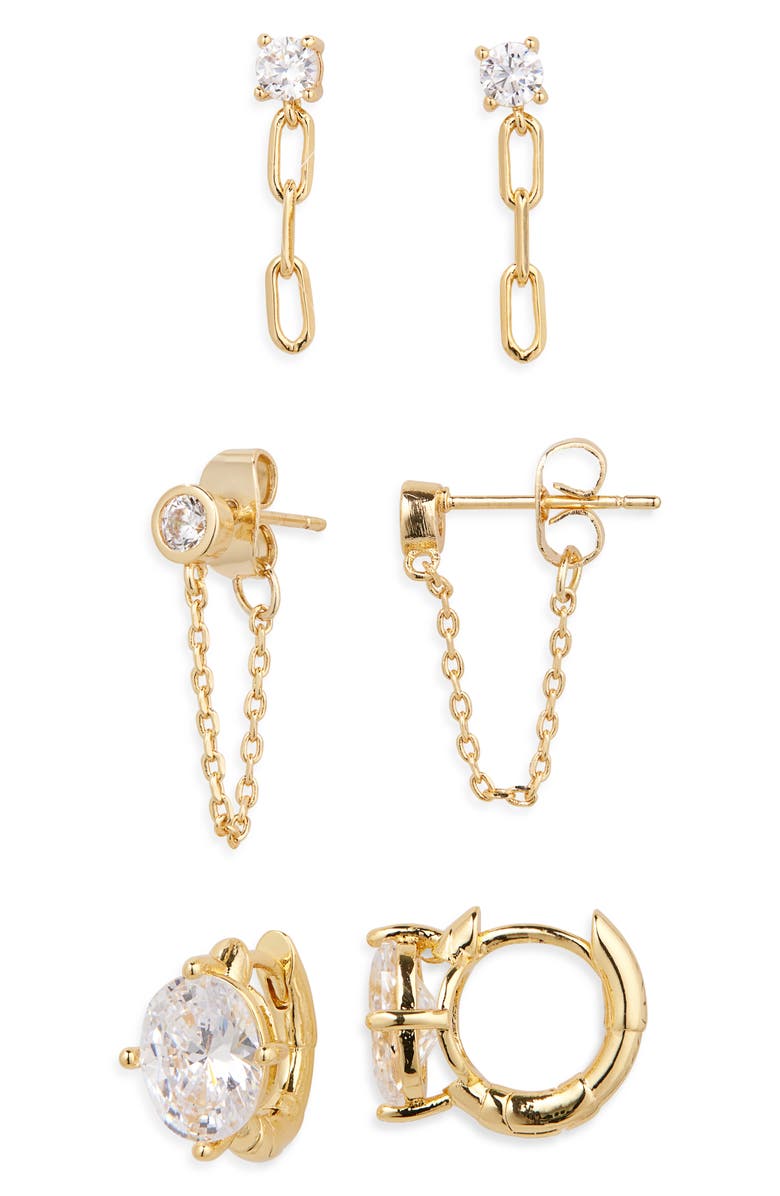 Nordstrom Set of 3 Demi Fine Earrings, Main, color, 14K Gold Plated