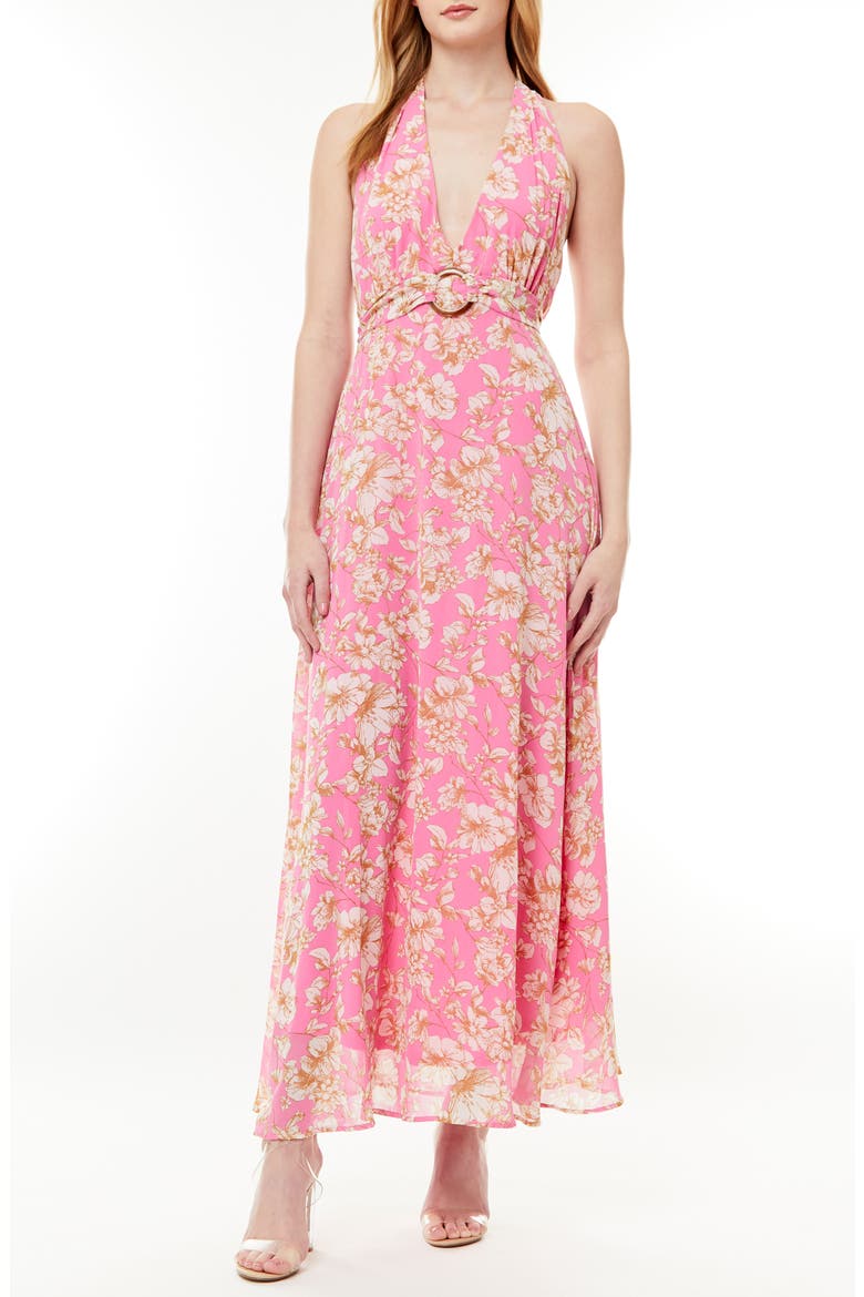 Soho Belted Halter Maxi Dress, Main, color, PINK/ MULTI